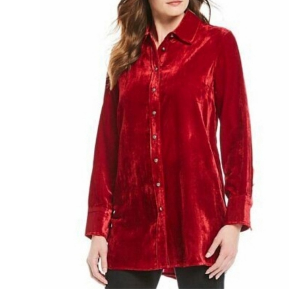 John Mark Burgundy Velvet Point Collar Long Sleeve Button Front Tunic Size Large